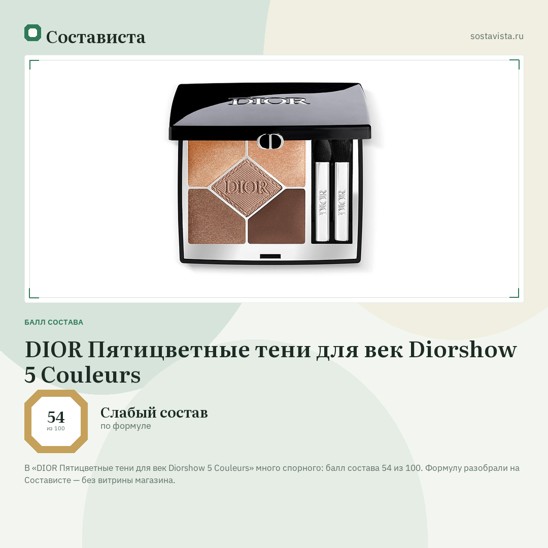 DIOR Пятицветные тени для век Diorshow 5 Couleurs: балл состава 54 из 100 — Состависта