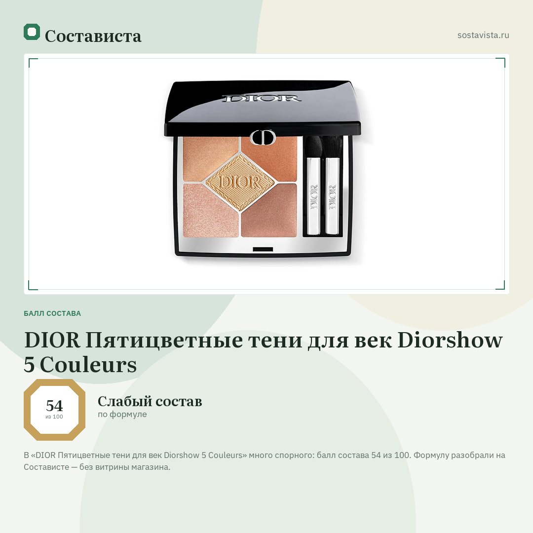 DIOR Пятицветные тени для век Diorshow 5 Couleurs: балл состава 54 из 100 — Состависта