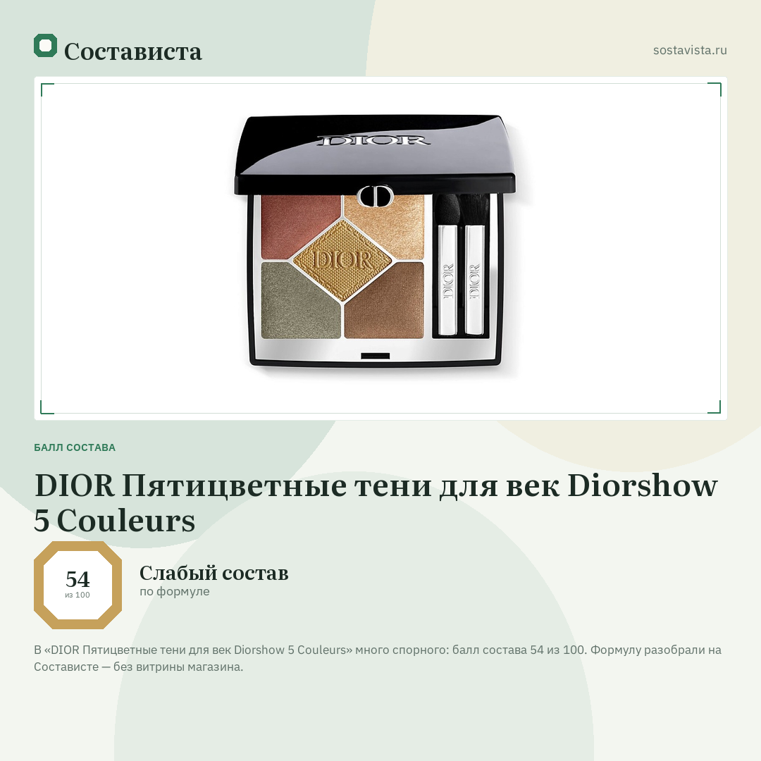 DIOR Пятицветные тени для век Diorshow 5 Couleurs: балл состава 54 из 100 — Состависта