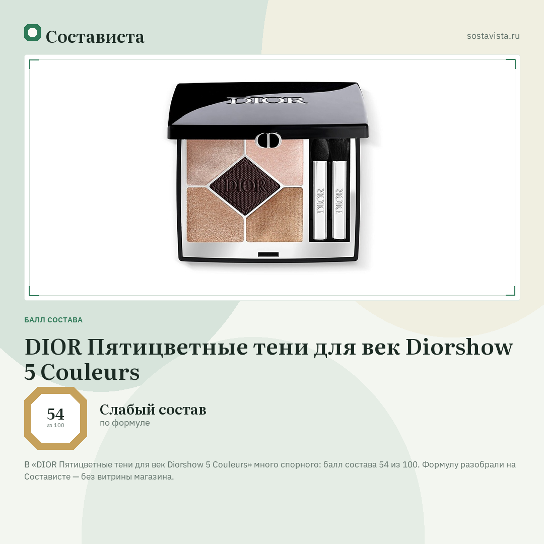 DIOR Пятицветные тени для век Diorshow 5 Couleurs: балл состава 54 из 100 — Состависта