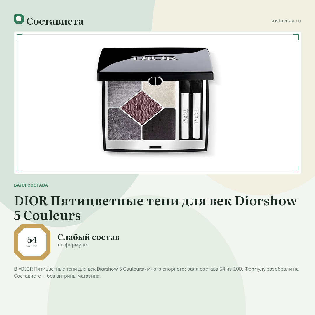 DIOR Пятицветные тени для век Diorshow 5 Couleurs: балл состава 54 из 100 — Состависта