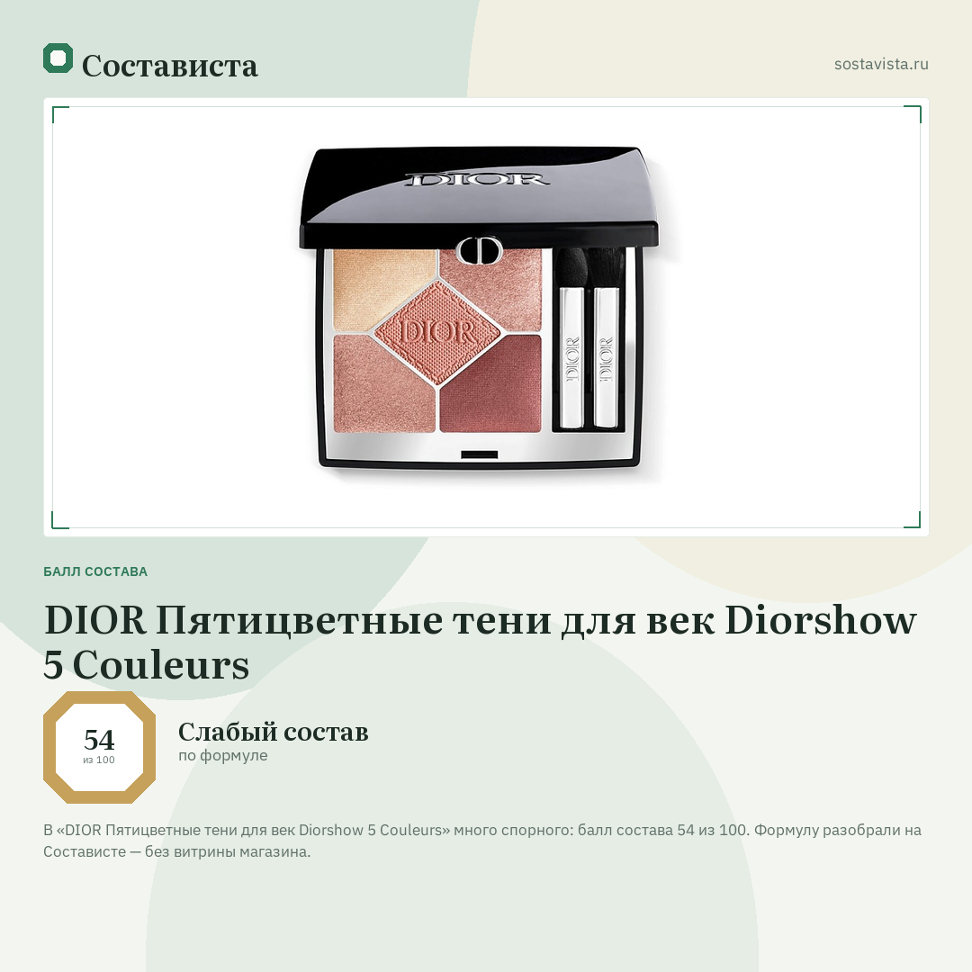 DIOR Пятицветные тени для век Diorshow 5 Couleurs: балл состава 54 из 100 — Состависта
