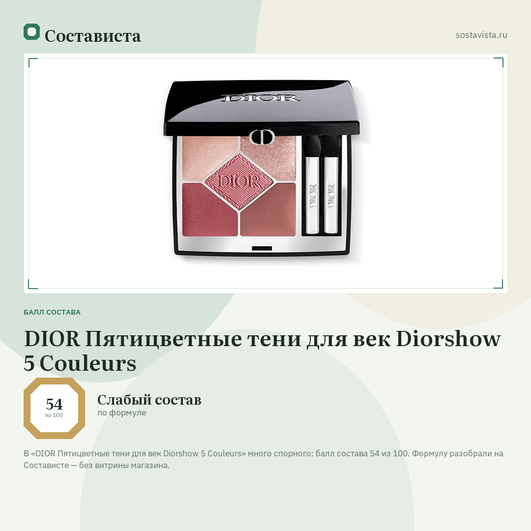 DIOR Пятицветные тени для век Diorshow 5 Couleurs: балл состава 54 из 100 — Состависта