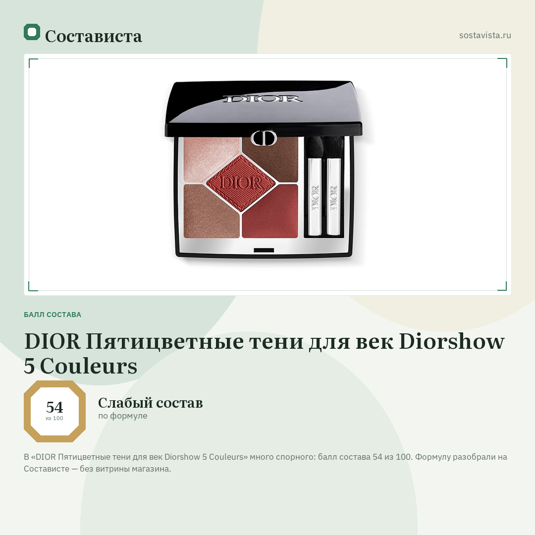 DIOR Пятицветные тени для век Diorshow 5 Couleurs: балл состава 54 из 100 — Состависта