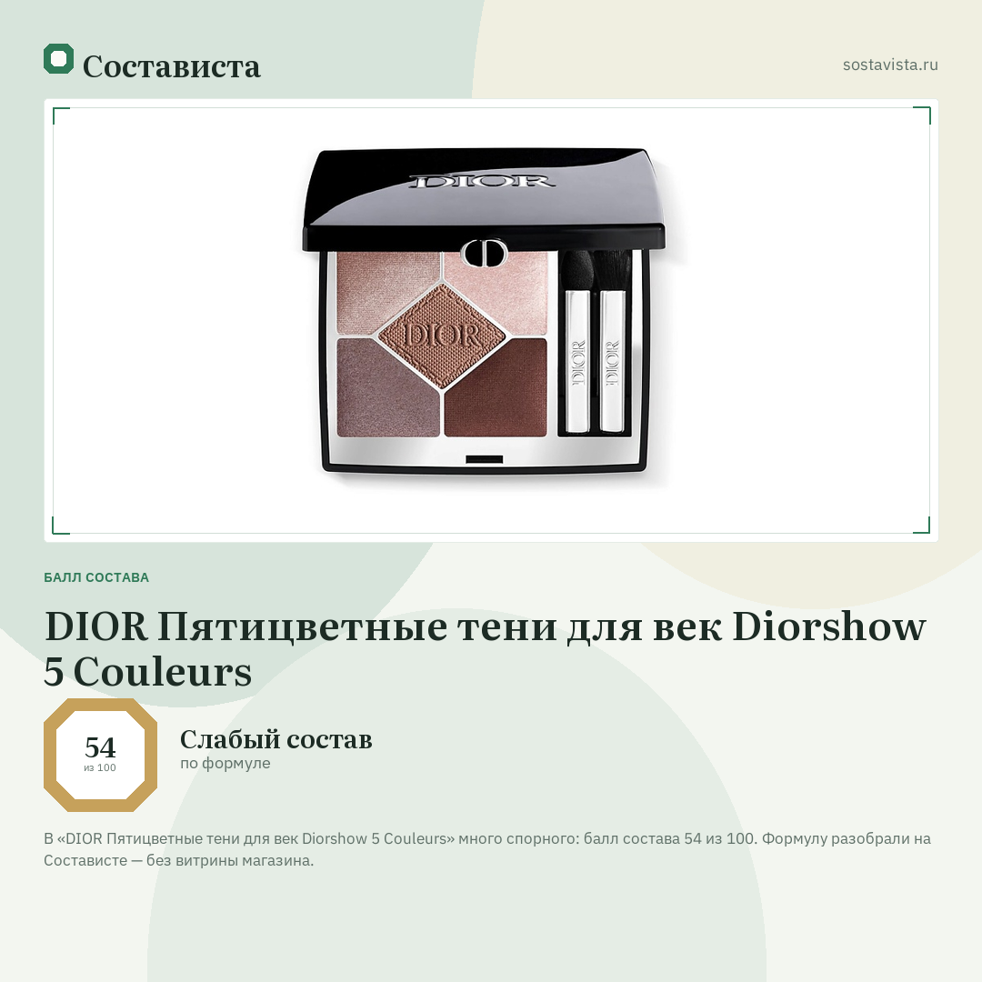 DIOR Пятицветные тени для век Diorshow 5 Couleurs: балл состава 54 из 100 — Состависта