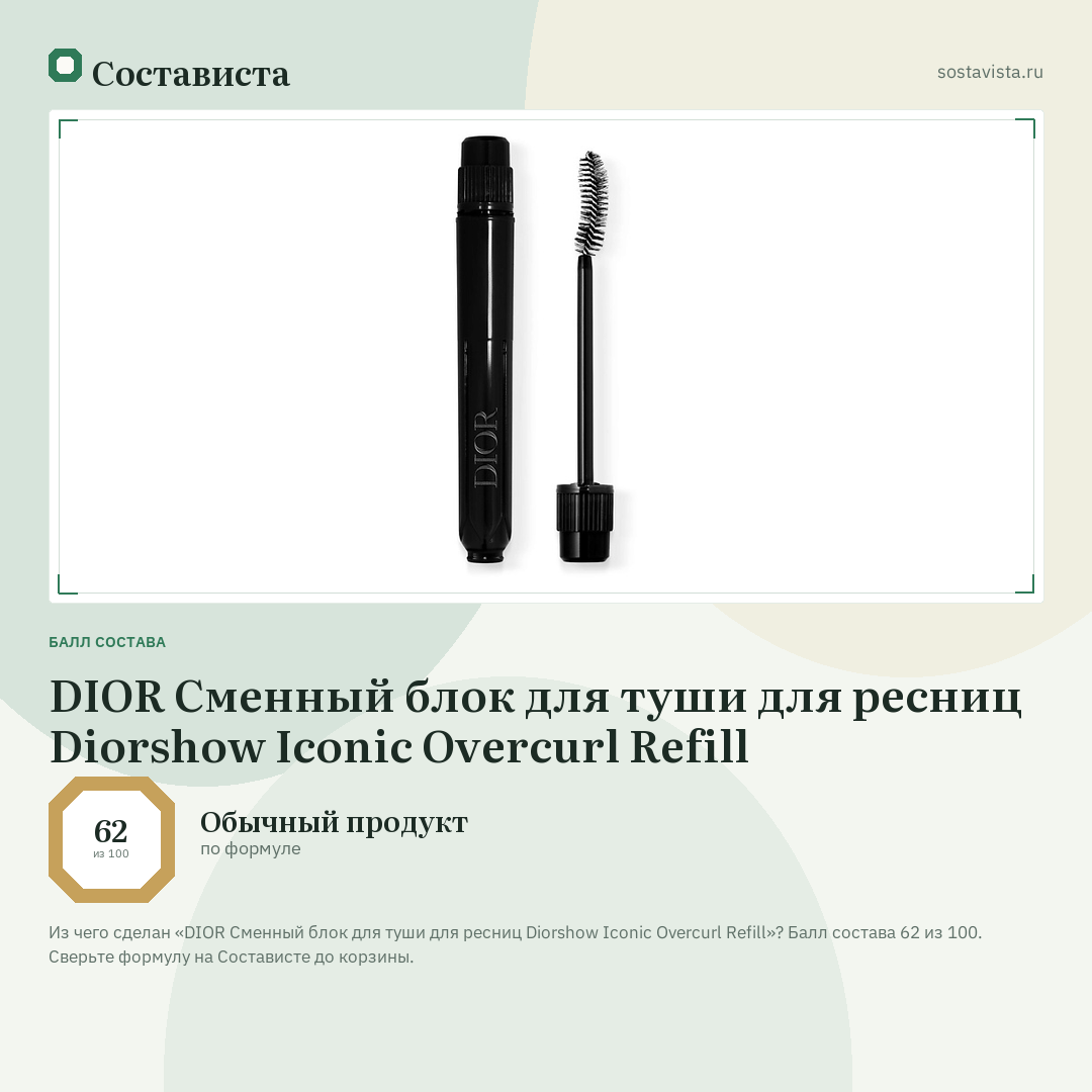 DIOR Сменный блок для туши для ресниц Diorshow Iconic Overcurl Refill: балл состава 62 из 100 — Состависта