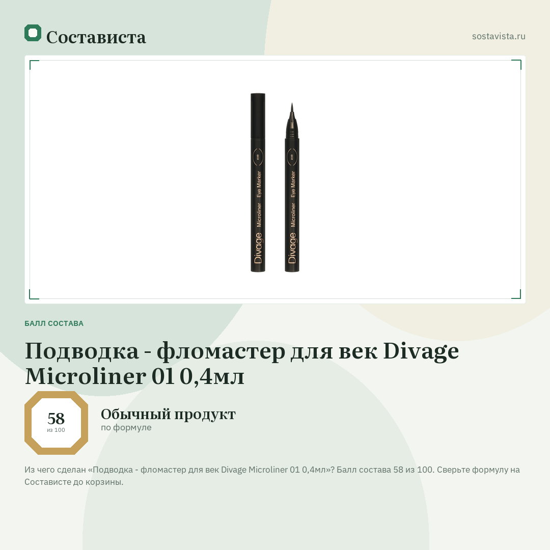 Подводка - фломастер для век Divage Microliner 01 0,4мл: балл состава 58 из 100 — Состависта