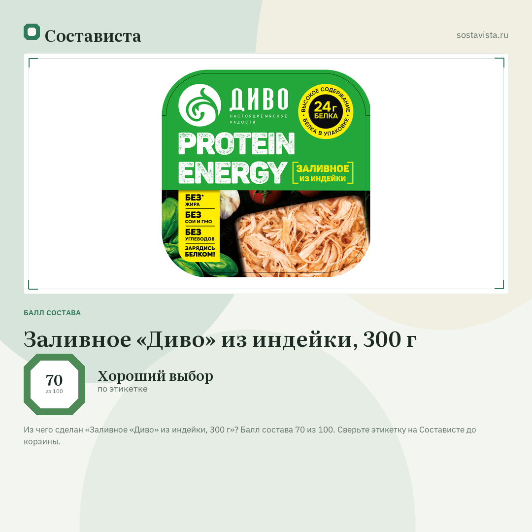 Заливное «Диво» из индейки, 300 г: балл состава 70 из 100 — Состависта