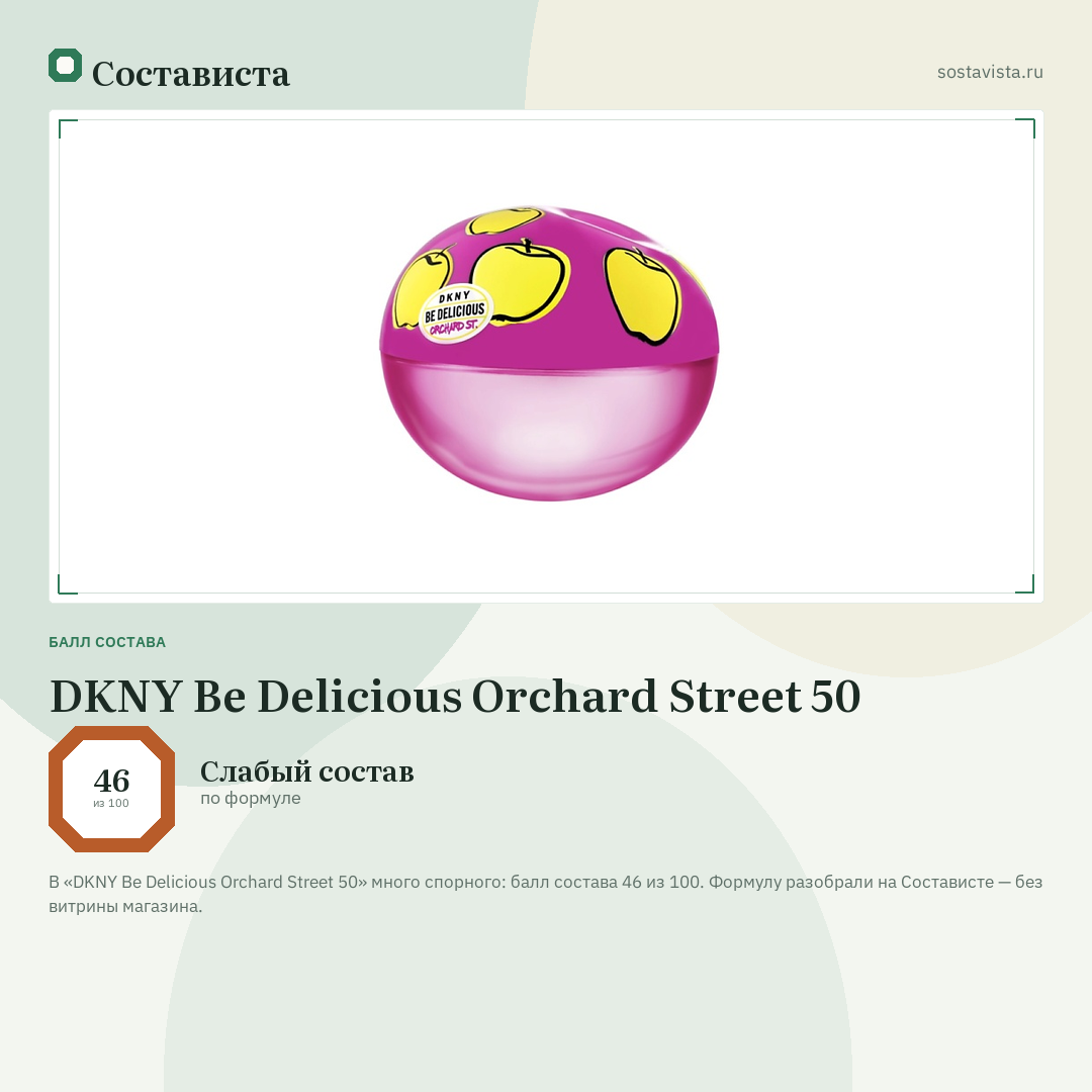 DKNY Be Delicious Orchard Street 50: балл состава 46 из 100 — Состависта