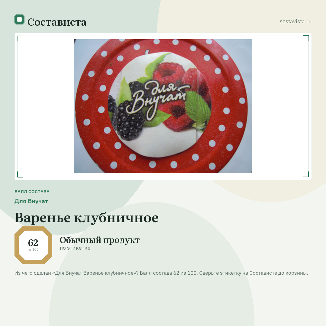 Для Внучат Варенье клубничное: балл состава 62 из 100 — Состависта