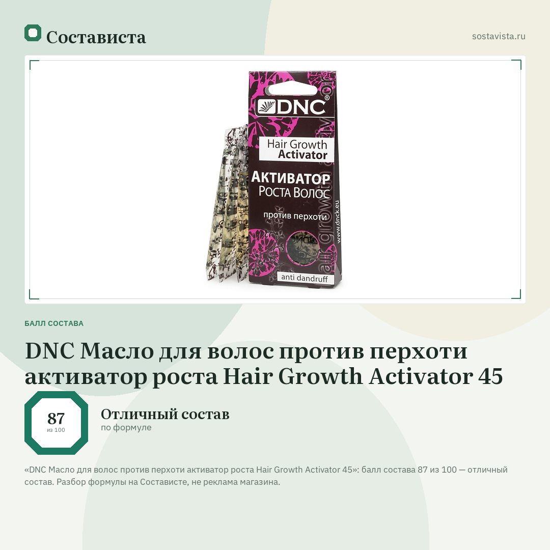 DNC Масло для волос против перхоти активатор роста Hair Growth Activator 45: балл состава 87 из 100 — Состависта