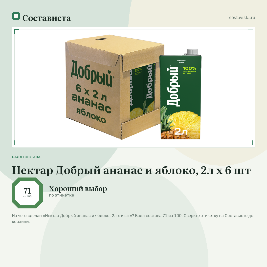 Нектар Добрый ананас и яблоко, 2л x 6 шт: балл состава 71 из 100 — Состависта