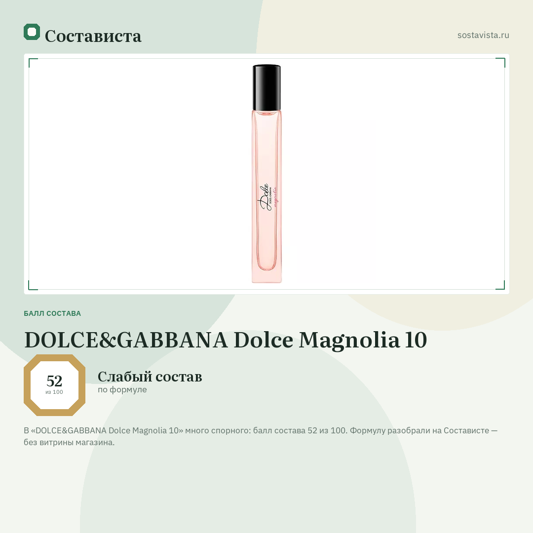 DOLCE&GABBANA Dolce Magnolia 10: балл состава 52 из 100 — Состависта