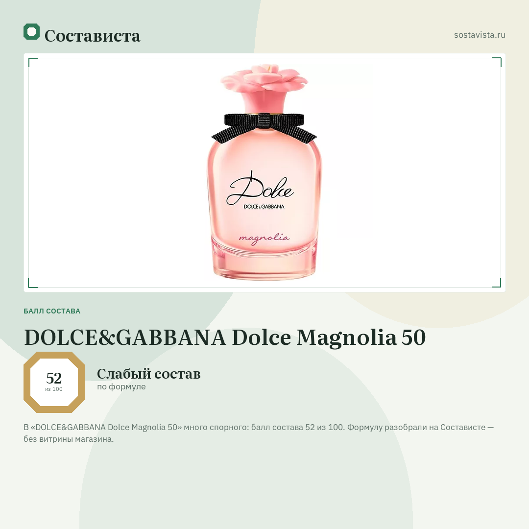 DOLCE&GABBANA Dolce Magnolia 50: балл состава 52 из 100 — Состависта