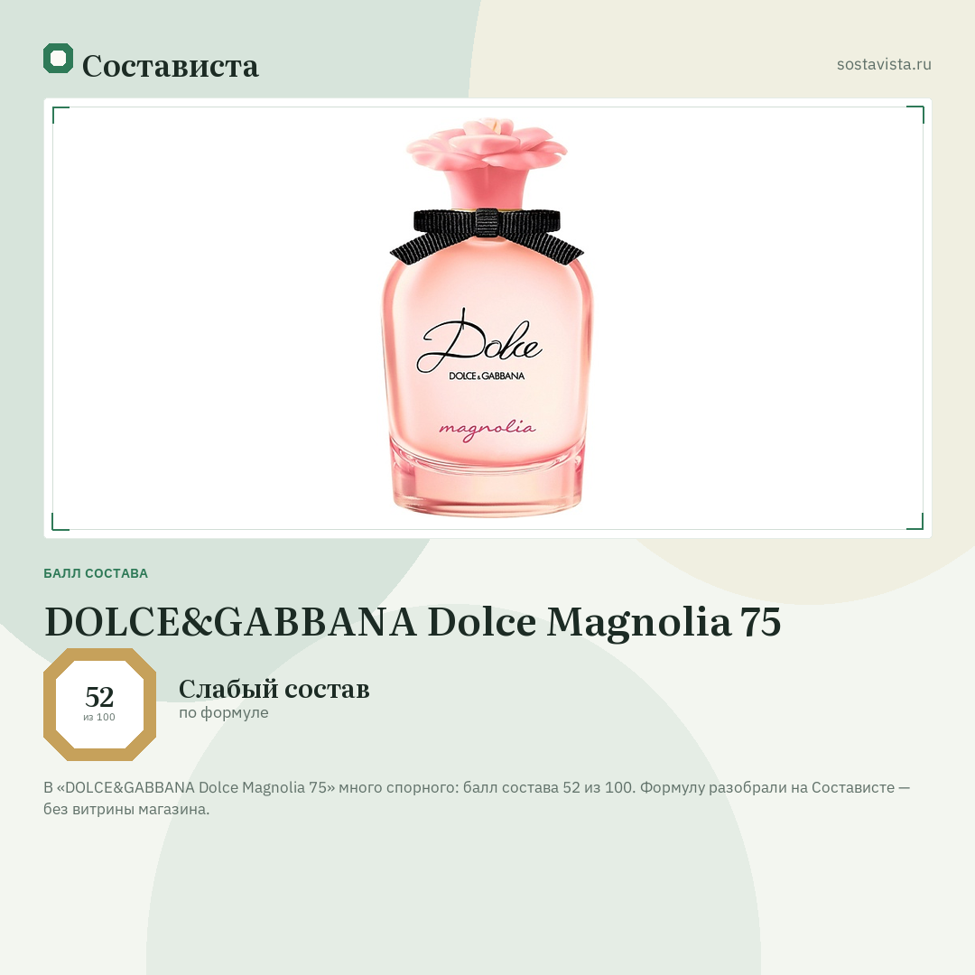 DOLCE&GABBANA Dolce Magnolia 75: балл состава 52 из 100 — Состависта