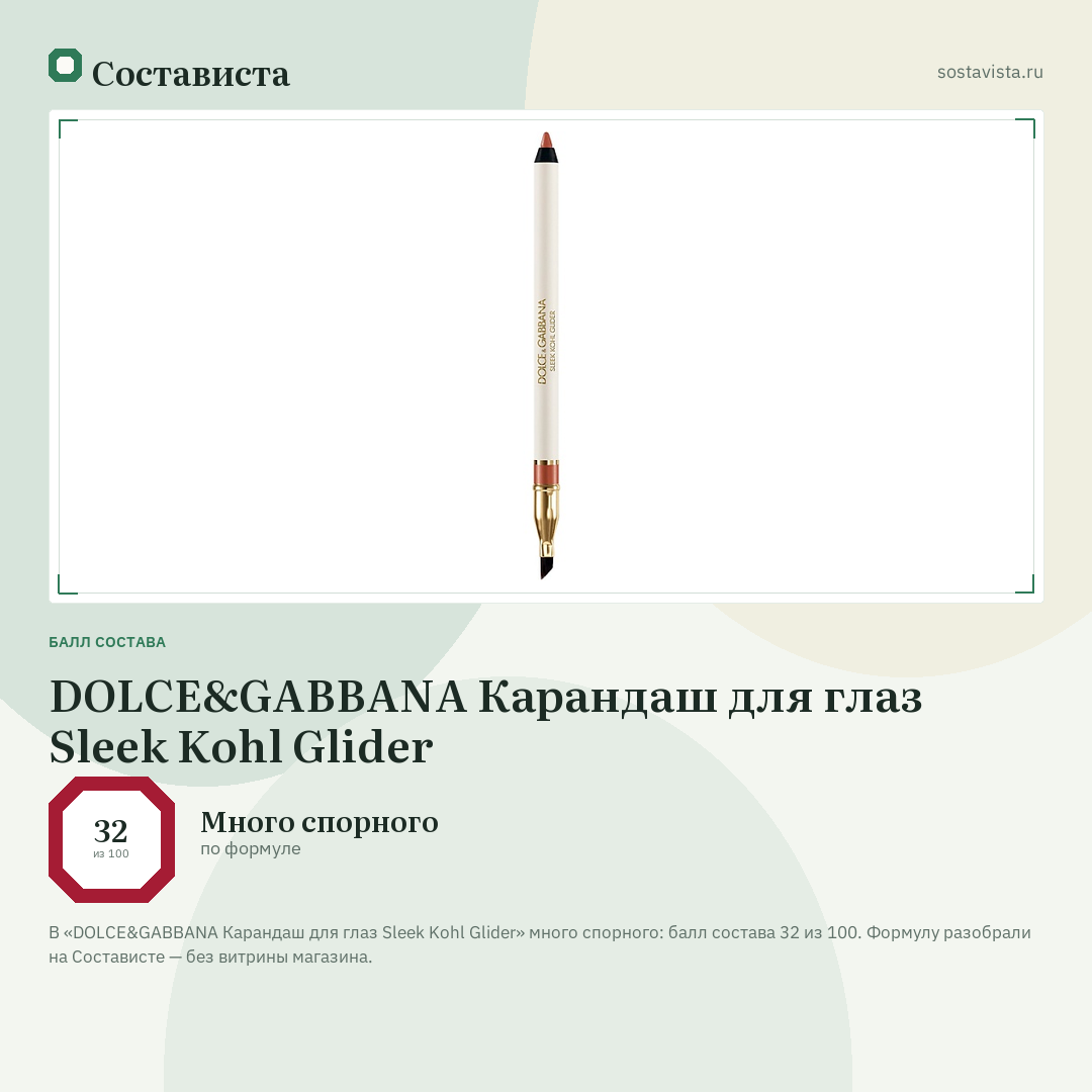 DOLCE&GABBANA Карандаш для глаз Sleek Kohl Glider: балл состава 32 из 100 — Состависта