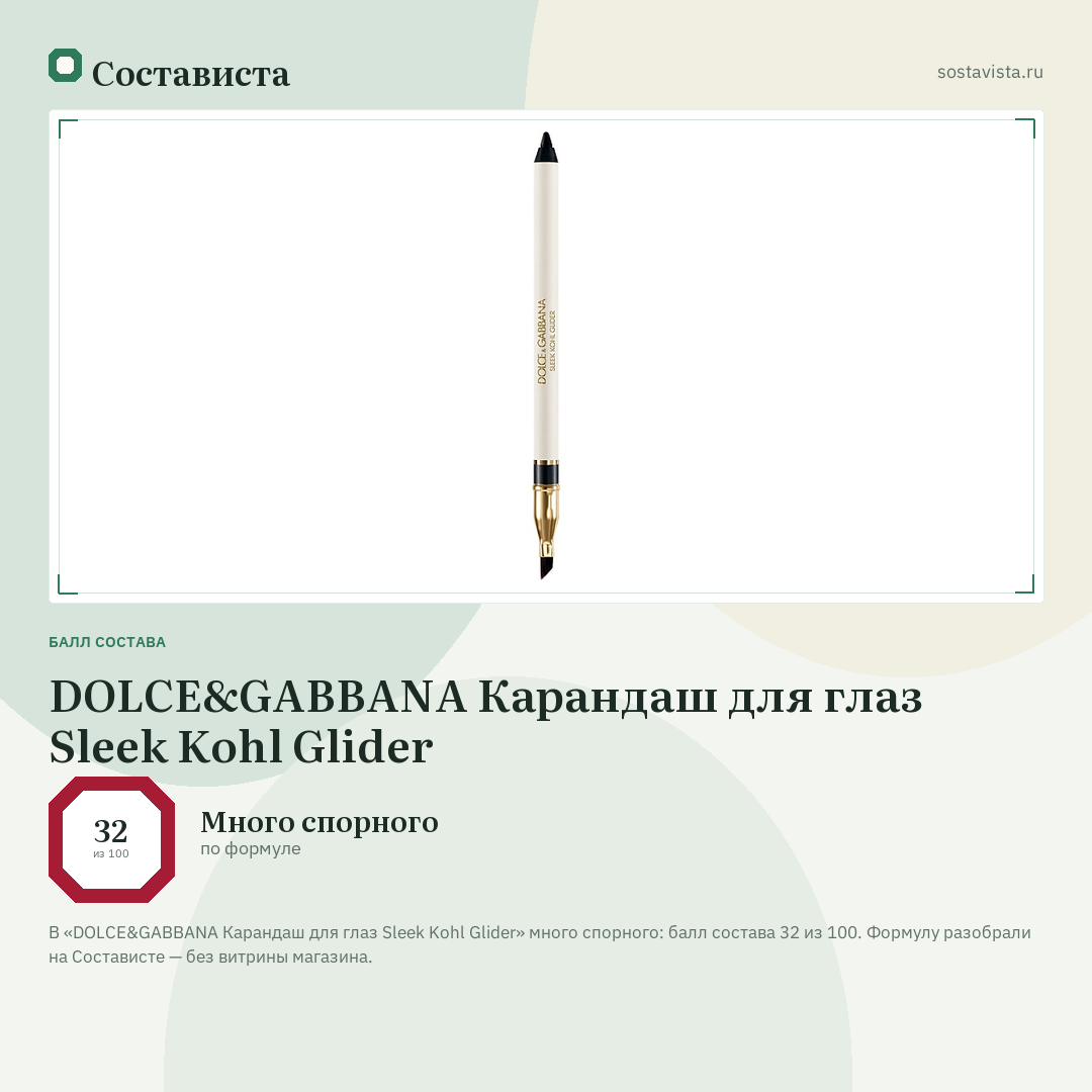 DOLCE&GABBANA Карандаш для глаз Sleek Kohl Glider: балл состава 32 из 100 — Состависта