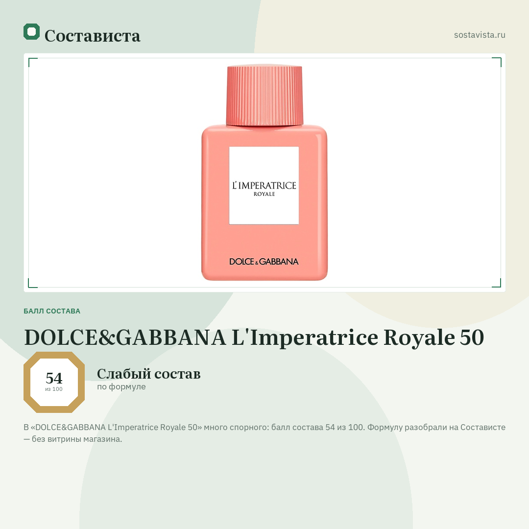 DOLCE&GABBANA L'Imperatrice Royale 50: балл состава 54 из 100 — Состависта