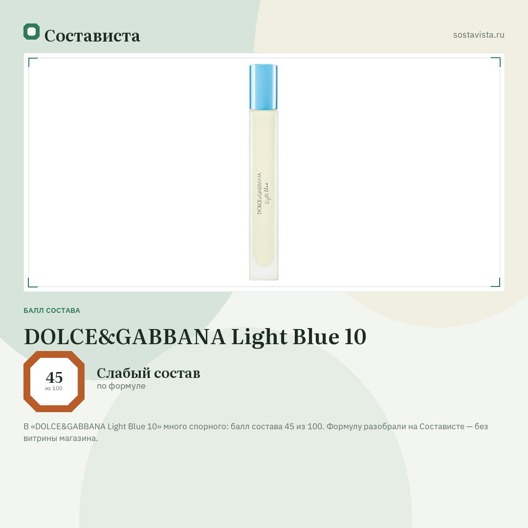 DOLCE&GABBANA Light Blue 10: балл состава 45 из 100 — Состависта