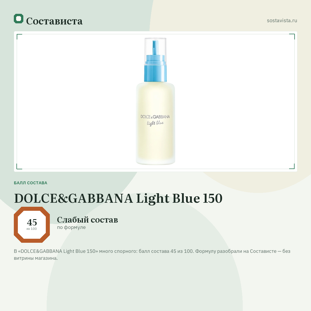 DOLCE&GABBANA Light Blue 150: балл состава 45 из 100 — Состависта