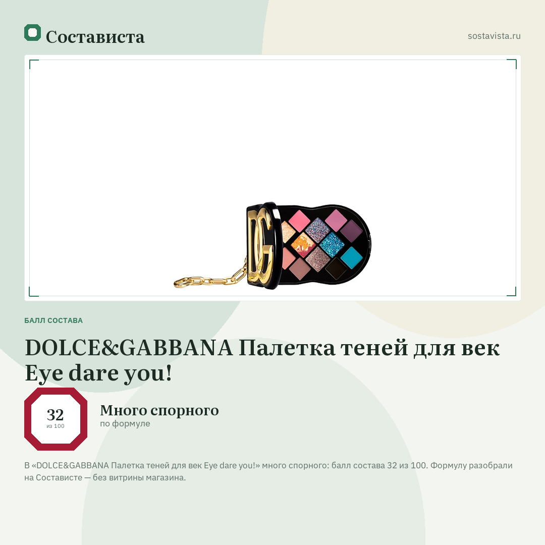 DOLCE&GABBANA Палетка теней для век Eye dare you!: балл состава 32 из 100 — Состависта