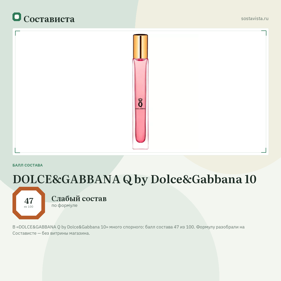 DOLCE&GABBANA Q by Dolce&Gabbana 10: балл состава 47 из 100 — Состависта