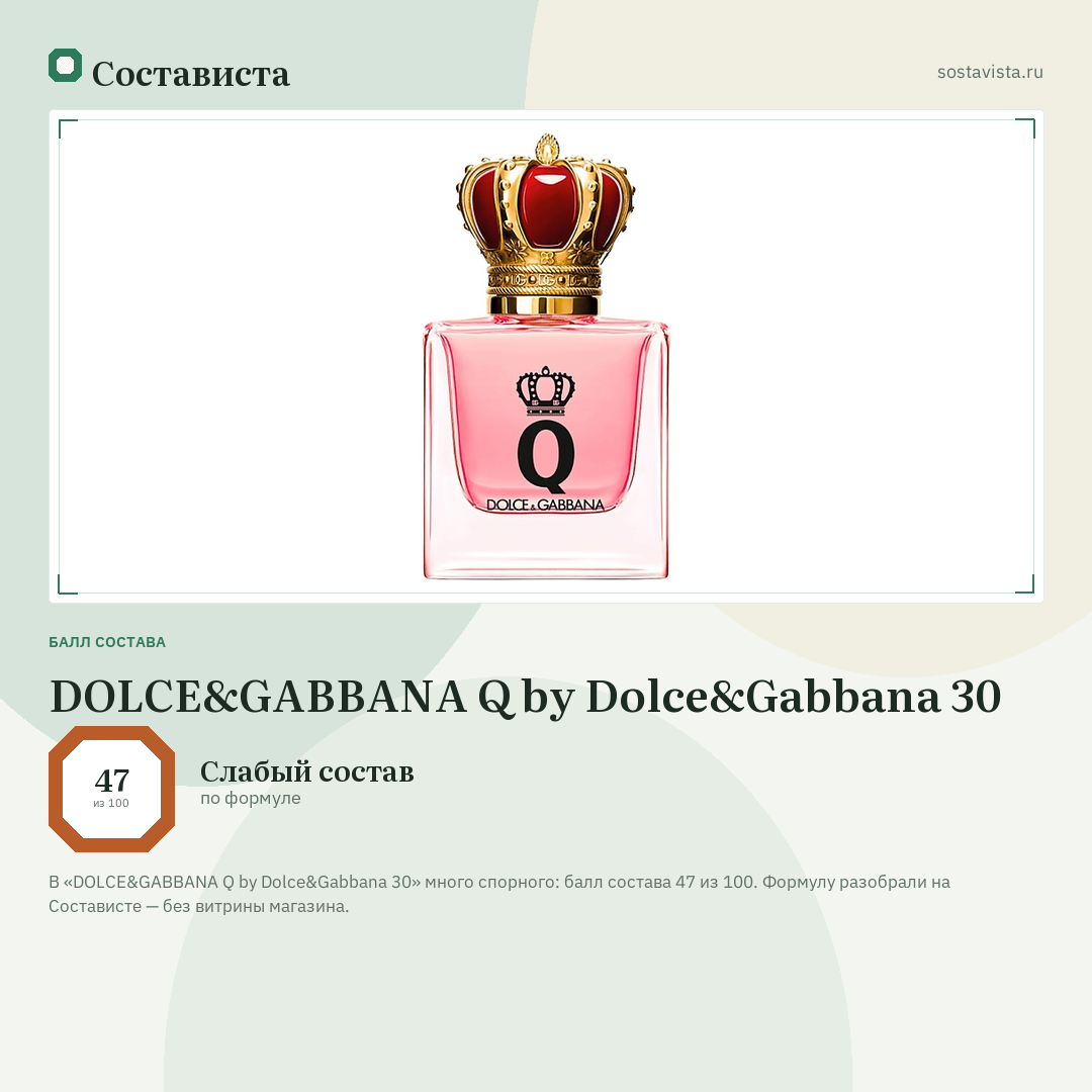 DOLCE&GABBANA Q by Dolce&Gabbana 30: балл состава 47 из 100 — Состависта