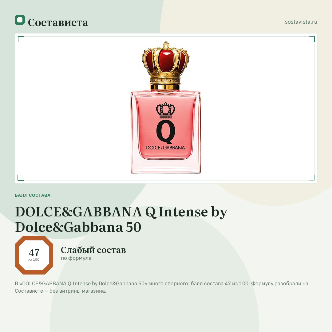 DOLCE&GABBANA Q Intense by Dolce&Gabbana 50: балл состава 47 из 100 — Состависта