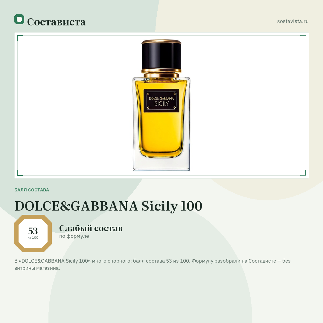 DOLCE&GABBANA Sicily 100: балл состава 53 из 100 — Состависта