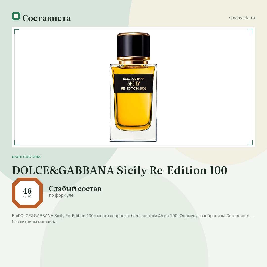 DOLCE&GABBANA Sicily Re-Edition 100: балл состава 46 из 100 — Состависта