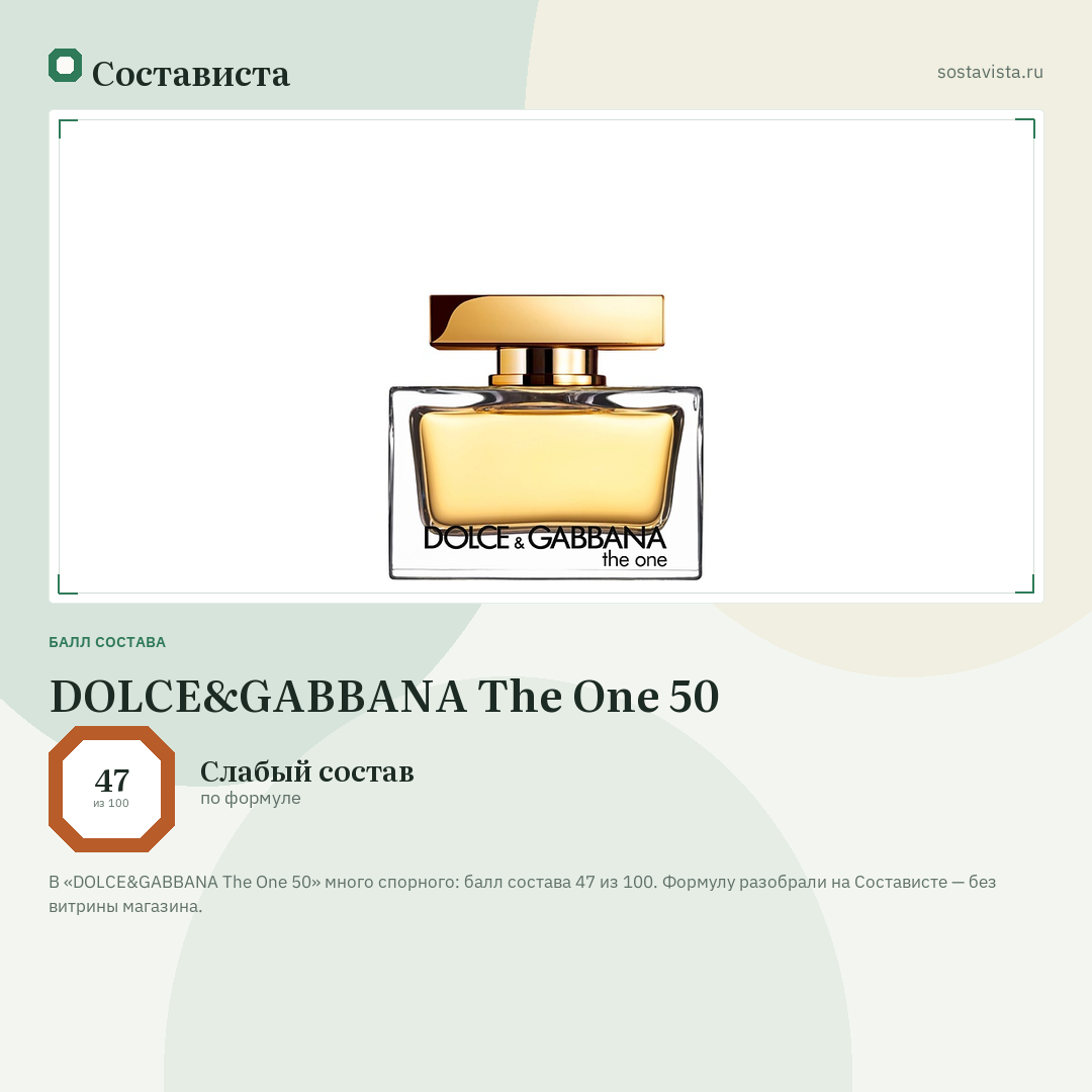 DOLCE&GABBANA The One 50: балл состава 47 из 100 — Состависта