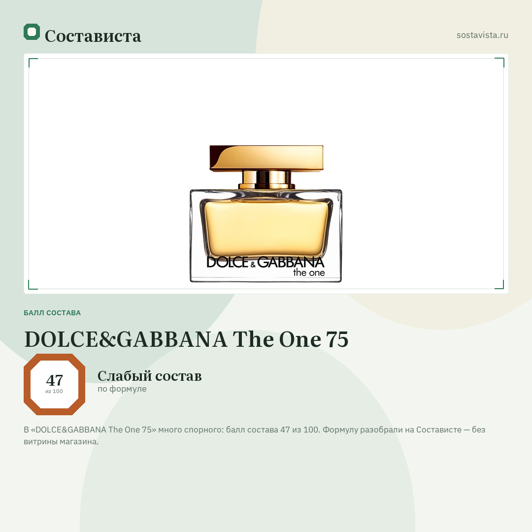 DOLCE&GABBANA The One 75: балл состава 47 из 100 — Состависта