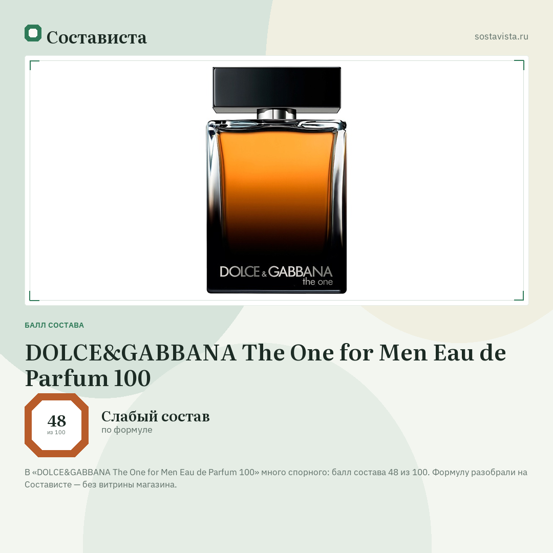 DOLCE&GABBANA The One for Men Eau de Parfum 100: балл состава 48 из 100 — Состависта