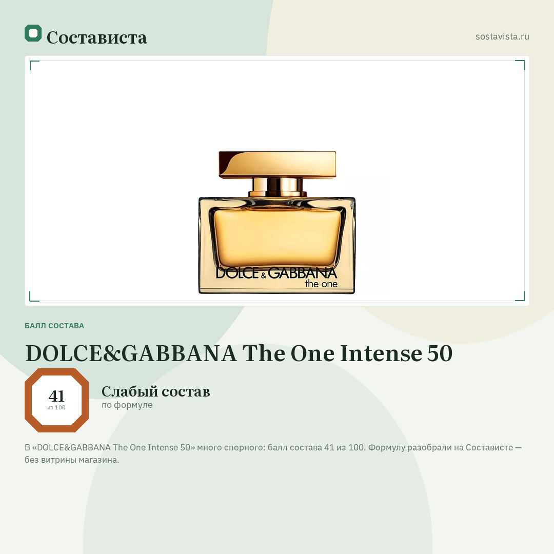 DOLCE&GABBANA The One Intense 50: балл состава 41 из 100 — Состависта