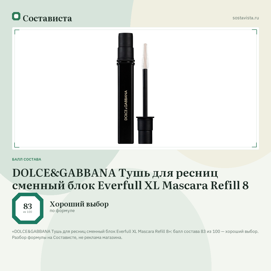 DOLCE&GABBANA Тушь для ресниц сменный блок Everfull XL Mascara Refill 8: балл состава 83 из 100 — Состависта