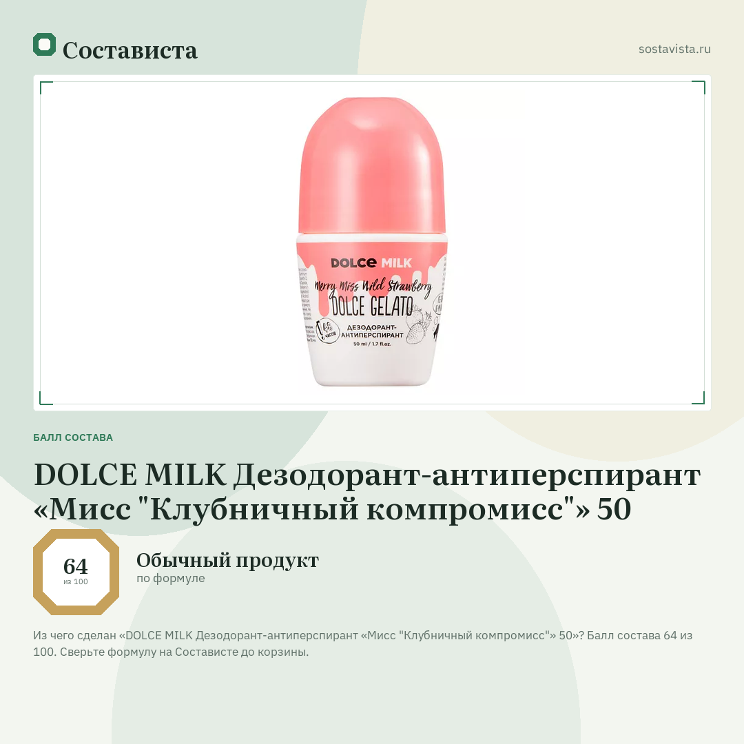 DOLCE MILK Дезодорант-антиперспирант «Мисс "Клубничный компромисс"» 50: балл состава 64 из 100 — Состависта