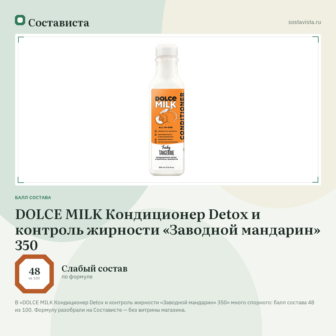 DOLCE MILK Кондиционер Detox и контроль жирности «Заводной мандарин» 350: балл состава 48 из 100 — Состависта