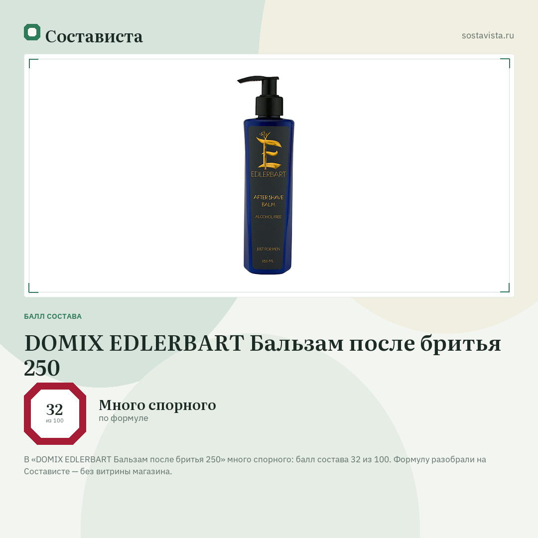 DOMIX EDLERBART Бальзам после бритья 250: балл состава 32 из 100 — Состависта