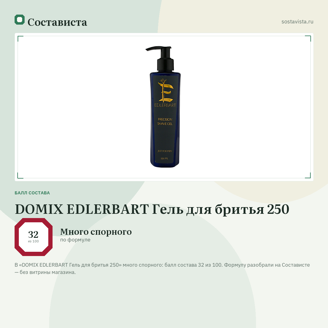 DOMIX EDLERBART Гель для бритья 250: балл состава 32 из 100 — Состависта