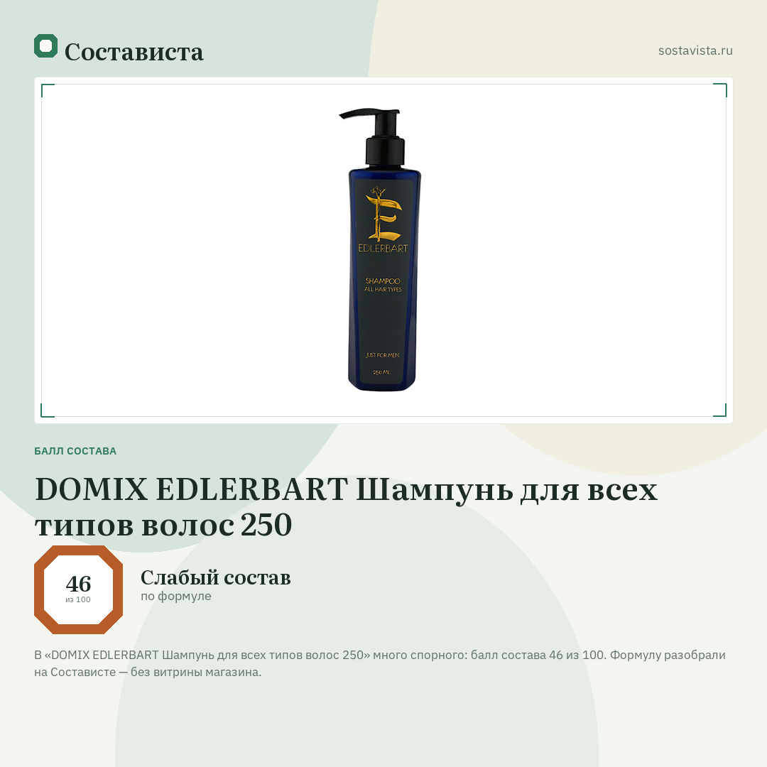 DOMIX EDLERBART Шампунь для всех типов волос 250: балл состава 46 из 100 — Состависта