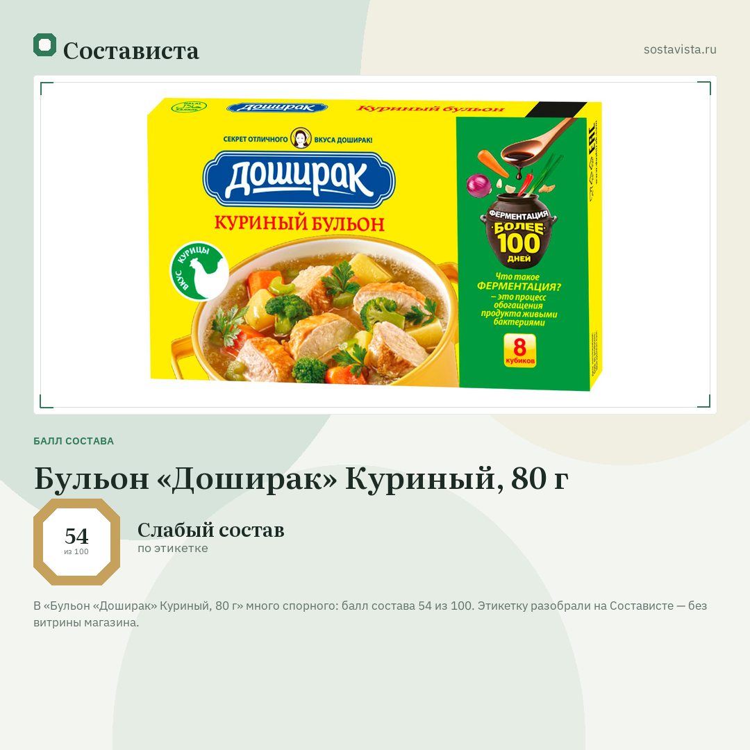 Бульон «Доширак» Куриный, 80 г: балл состава 54 из 100 — Состависта