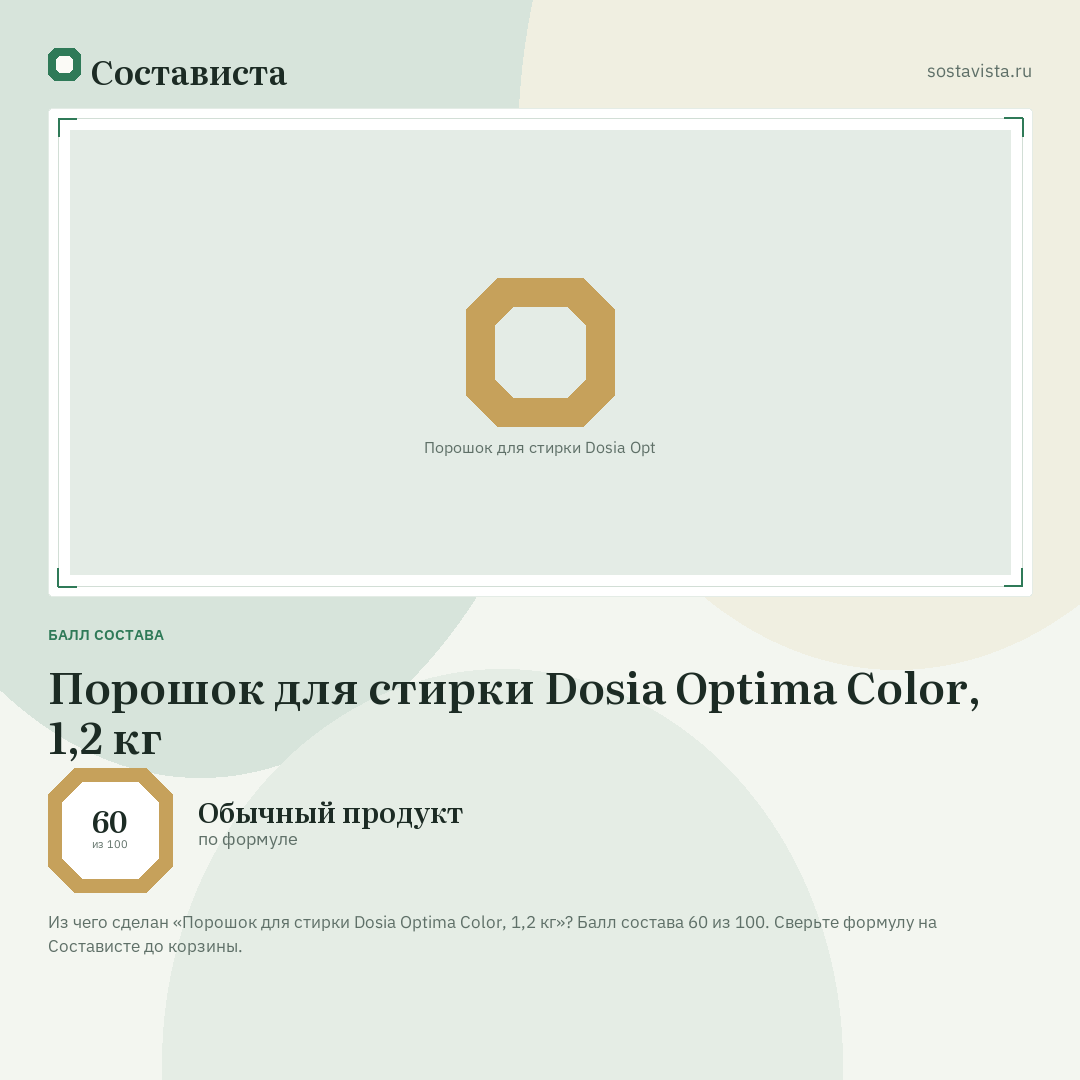 Порошок для стирки Dosia Optima Color, 1,2 кг: балл состава 60 из 100 — Состависта