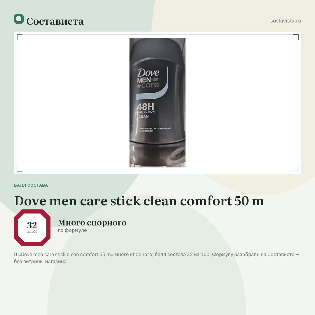Dove men care stick clean comfort 50 m: балл состава 32 из 100 — Состависта