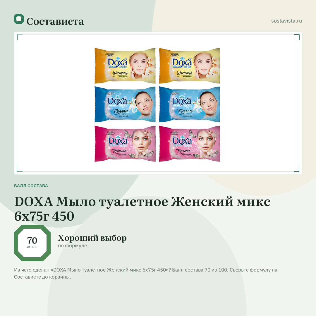 DOXA Мыло туалетное Женский микс 6х75г 450: балл состава 70 из 100 — Состависта