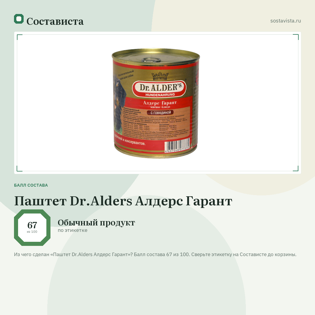 Паштет Dr.Alders Алдерс Гарант: балл состава 67 из 100 — Состависта