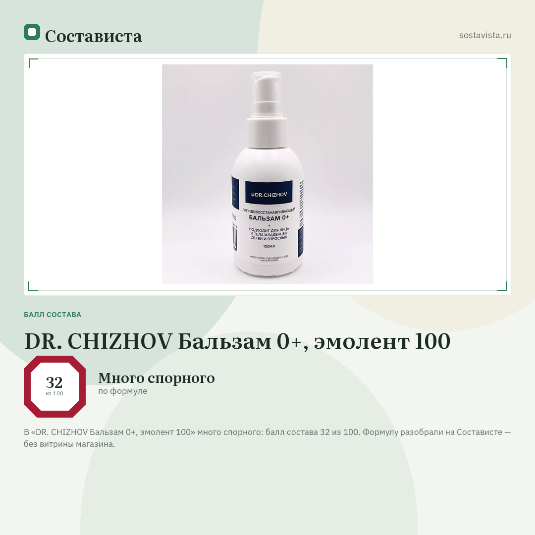 DR. CHIZHOV Бальзам 0+, эмолент 100: балл состава 32 из 100 — Состависта