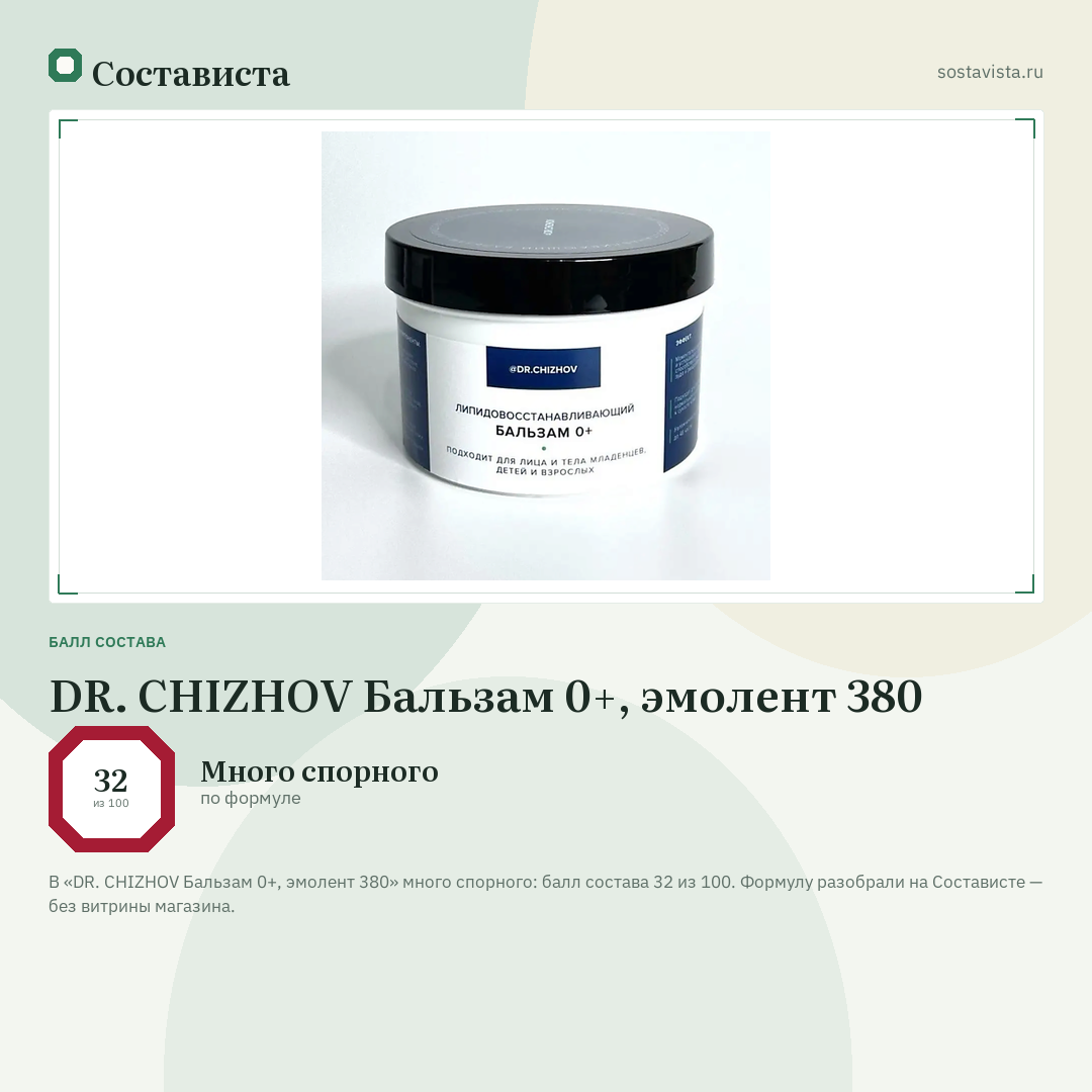 DR. CHIZHOV Бальзам 0+, эмолент 380: балл состава 32 из 100 — Состависта