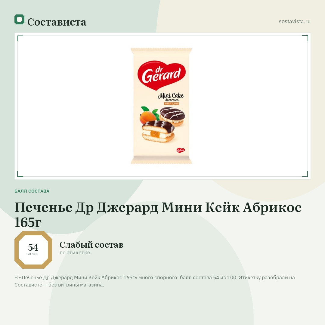 Печенье Др Джерард Мини Кейк Абрикос 165г: балл состава 54 из 100 — Состависта