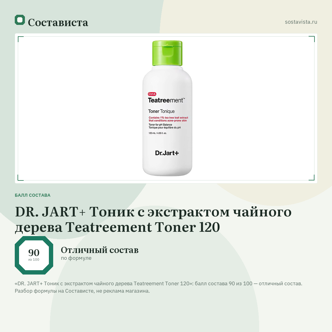 DR. JART+ Тоник c экстрактом чайного дерева Teatreement Toner 120: балл состава 90 из 100 — Состависта