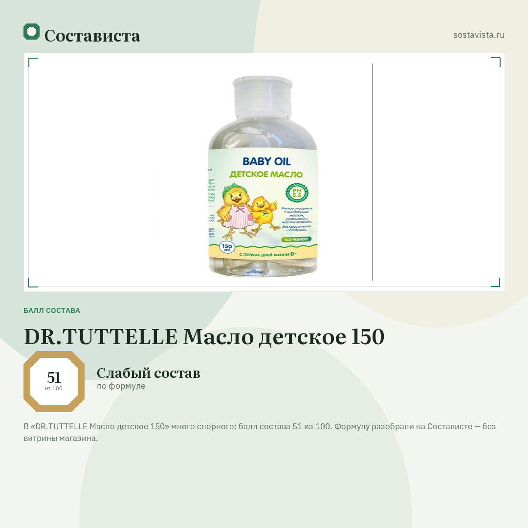 DR.TUTTELLE Масло детское 150: балл состава 51 из 100 — Состависта